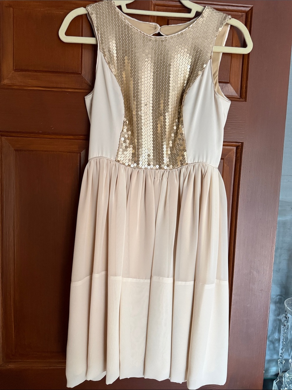 Max & Cleo Cream Dress with Gold Sequin Bodice